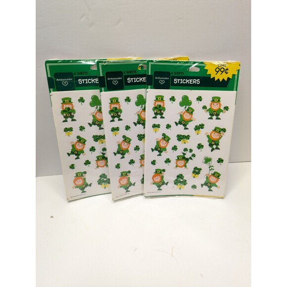 Vintage St Patrick's Hallmark Shamrock Leprechaun Stickers 12 Sheets 80s 3 Packs - Picture 1 of 5
